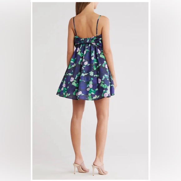 Hutch Bow Navy Multi Floral Babydoll Mini Dress Size Large NWT - Picture 2 of 14